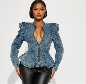 Fashion Nova Denim Blue Peplum Jacket